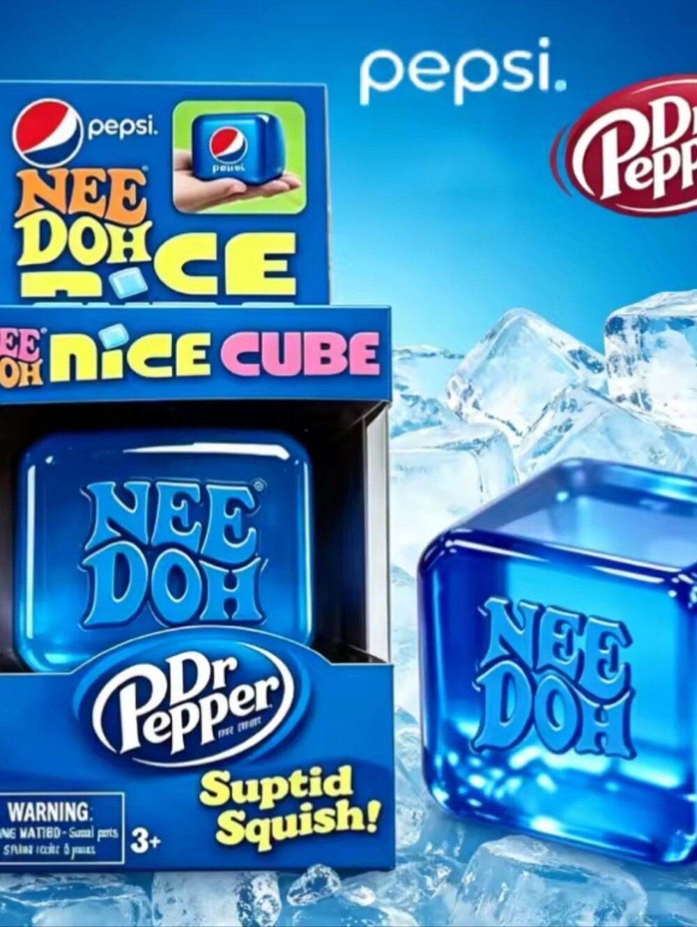 Pepsi NeeDoh Ice Cube Squishy Toy - Blue - Dr Pepper Co-Branded